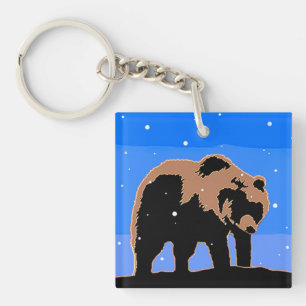 Grizzly Bear in Winter  - Original Wildlife Art Keychain