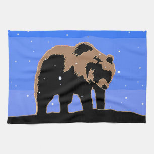 Grizzly Bear in Winter  - Original Wildlife Art Kitchen Towel