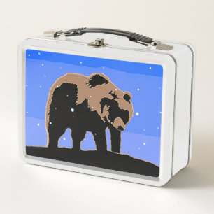 Grizzly Bear in Winter  - Original Wildlife Art Metal Lunch Box