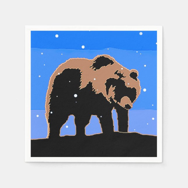 Grizzly Bear in Winter  - Original Wildlife Art Napkin (Front)