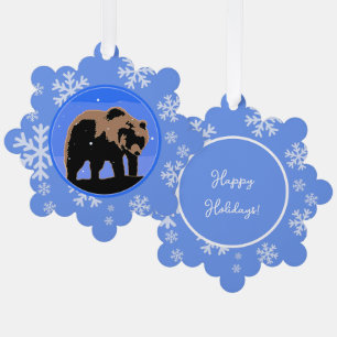 Grizzly Bear in Winter  - Original Wildlife Art Ornament Card