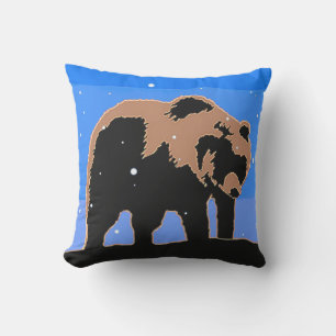Grizzly Bear in Winter  - Original Wildlife Art Outdoor Pillow