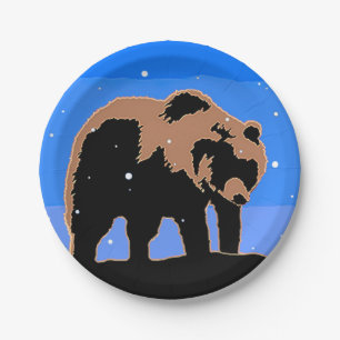 Grizzly Bear in Winter - Original Wildlife Art Paper Plate