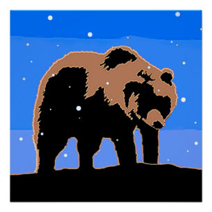 Grizzly Bear in Winter  - Original Wildlife Art Poster