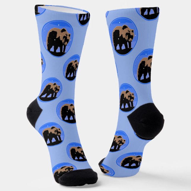 Grizzly Bear in Winter  - Original Wildlife Art Socks (Angled)