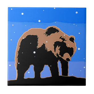 Grizzly Bear in Winter  - Original Wildlife Art Tile