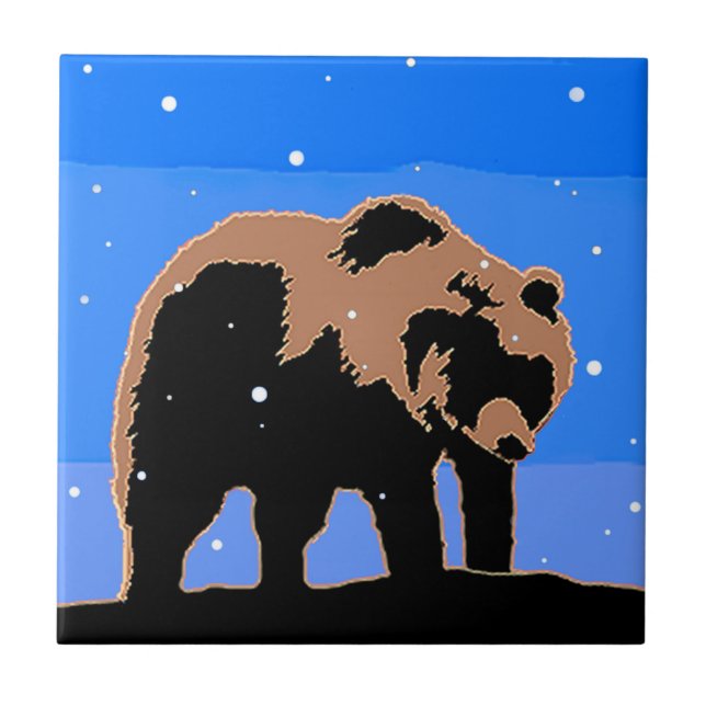 Grizzly Bear in Winter  - Original Wildlife Art Tile (Front)