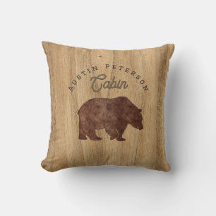 Grizzly Bear Lodge Large Clock Throw Pillow