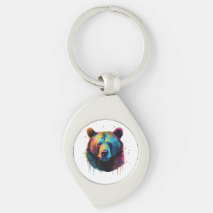 Grizzly Bear Lovers Pop Art Big Grizzly Bear Keychain