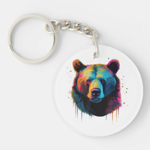 Grizzly Bear Lovers Pop Art Big Grizzly Bear Keychain