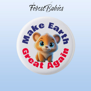 Grizzly Bear, Make Earth Great Again Environmental 1 Inch Round Button