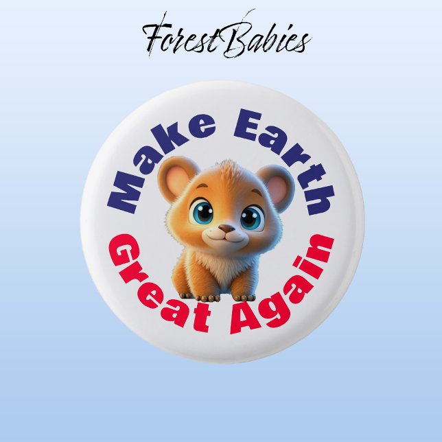 Grizzly Bear, Make Earth Great Again Environmental 1 Inch Round Button (Grizzly Bear 🐻 ForestBabies Button)