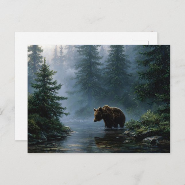 Grizzly Bear Misty Forest Postcard (Front/Back)