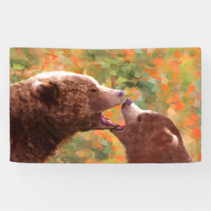 Grizzly Bear Mom and Cub Painting - Wildlife Art Banner
