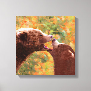 Grizzly Bear Mom and Cub Painting - Wildlife Art Canvas Print
