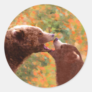 Grizzly Bear Mom and Cub Painting - Wildlife Art Classic Round Sticker
