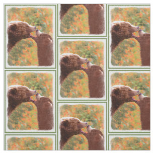 Grizzly Bear Mom and Cub Painting - Wildlife Art Fabric