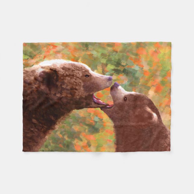 Grizzly Bear Mom and Cub Painting - Wildlife Art Fleece Blanket (Front (Horizontal))