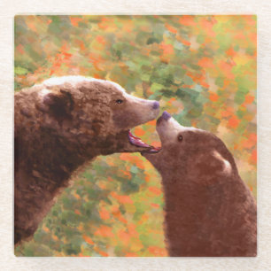 Grizzly Bear Mom and Cub Painting - Wildlife Art Glass Coaster