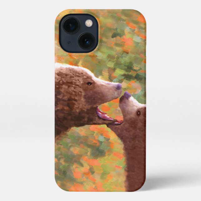 Grizzly Bear Mom and Cub Painting Wildlife Art iPhone Case (Back)
