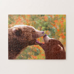 Grizzly Bear Mom and Cub Painting - Wildlife Art Jigsaw Puzzle
