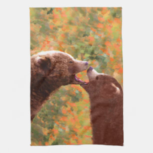 Grizzly Bear Mom and Cub Painting - Wildlife Art Kitchen Towel