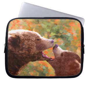 Grizzly Bear Mom and Cub Painting - Wildlife Art Laptop Sleeve