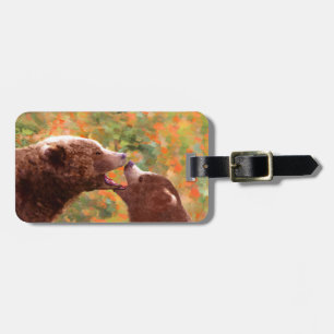 Grizzly Bear Mom and Cub Painting - Wildlife Art Luggage Tag
