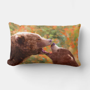 Grizzly Bear Mom and Cub Painting - Wildlife Art Lumbar Pillow