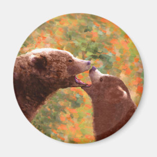 Grizzly Bear Mom and Cub Painting - Wildlife Art Magnet