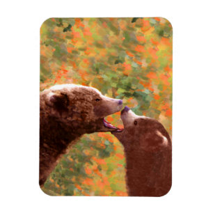 Grizzly Bear Mom and Cub Painting - Wildlife Art Magnet