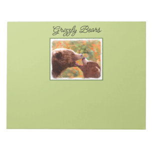 Grizzly Bear Mom and Cub Painting Wildlife Art Notepad
