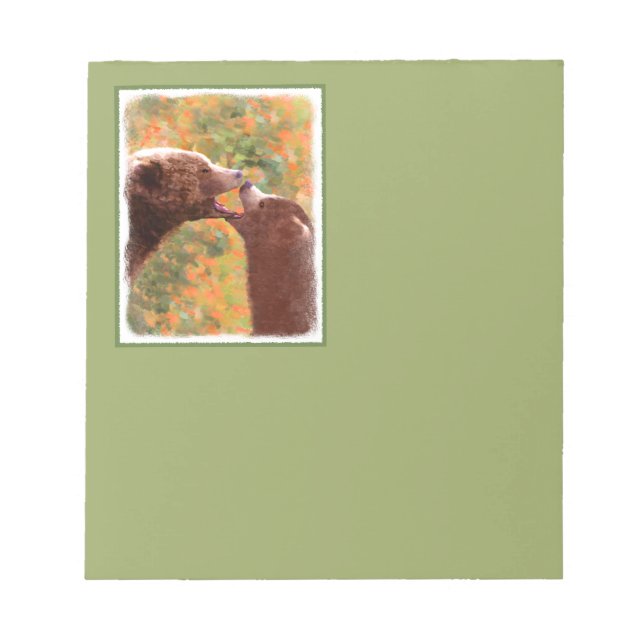 Grizzly Bear Mom and Cub Painting - Wildlife Art Notepad (Front)