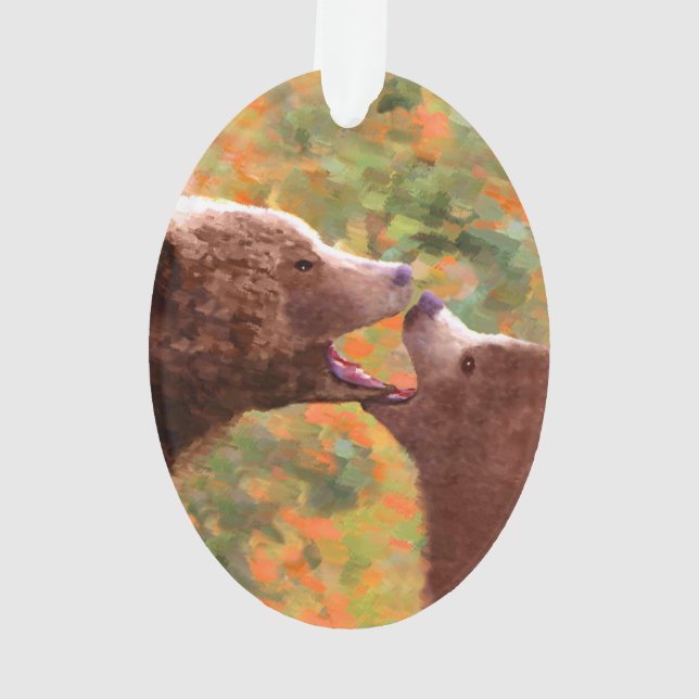 Grizzly Bear Mom and Cub Painting - Wildlife Art Ornament (Back)