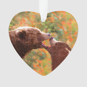 Grizzly Bear Mom and Cub Painting - Wildlife Art Ornament