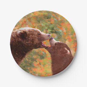Grizzly Bear Mom and Cub Painting - Wildlife Art Paper Plate