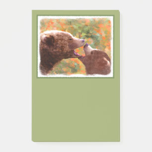Grizzly Bear Mom and Cub Painting - Wildlife Art Post-it Notes