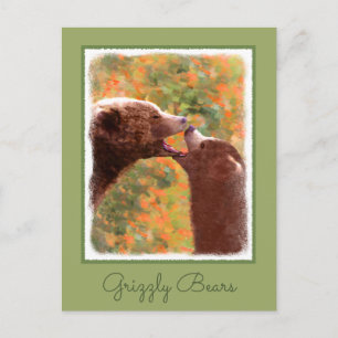 Grizzly Bear Mom and Cub Painting - Wildlife Art Postcard
