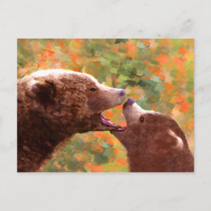Grizzly Bear Mom and Cub Painting - Wildlife Art Postcard