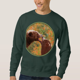 Grizzly Bear Mom and Cub Painting Wildlife Art Sweatshirt