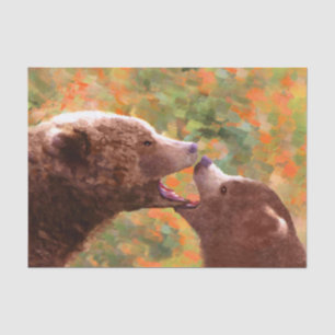 Grizzly Bear Mom and Cub Painting - Wildlife Art Tissue Paper