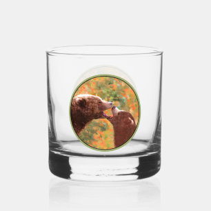 Grizzly Bear Mom and Cub Painting Wildlife Art Whiskey Glass
