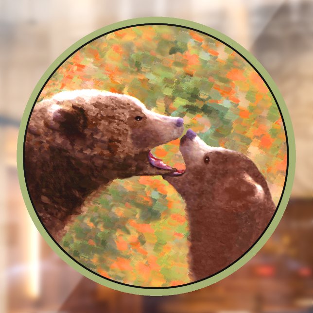 Grizzly Bear Mom and Cub Painting Wildlife Art Window Cling (Sheet 2)