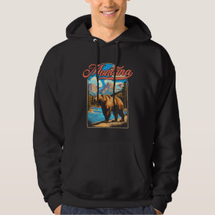 Grizzly Bear & Montana Mountains Vintage 70s Vibe Hoodie