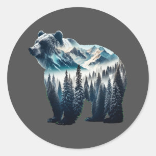 Grizzly Bear Mountains and Forests Classic Round Sticker