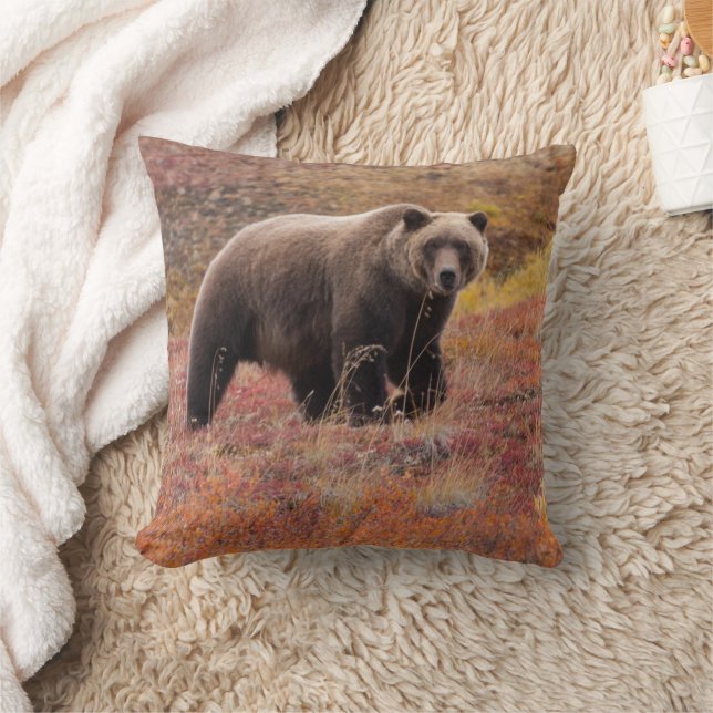 Grizzly Bear Moves Through Autumn Colours In Alask Throw Pillow (Blanket)