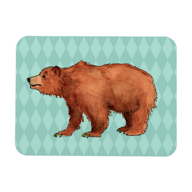 Grizzly bear on teal diamond pattern magnet (Horizontal)