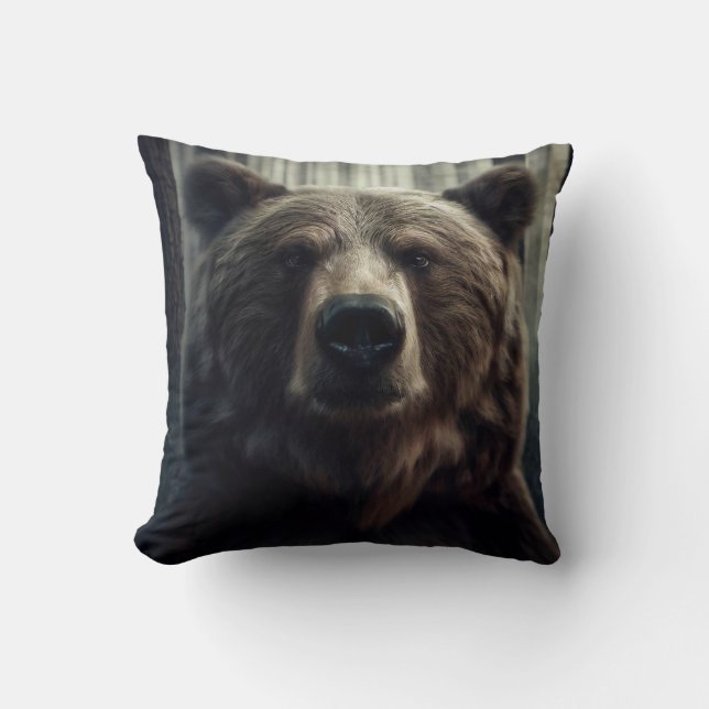 Grizzly Bear Painting Throw Pillow (Front)
