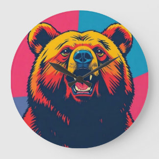 Grizzly Bear Pop Art  Large Clock