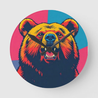 Grizzly Bear Pop Art  Round Clock